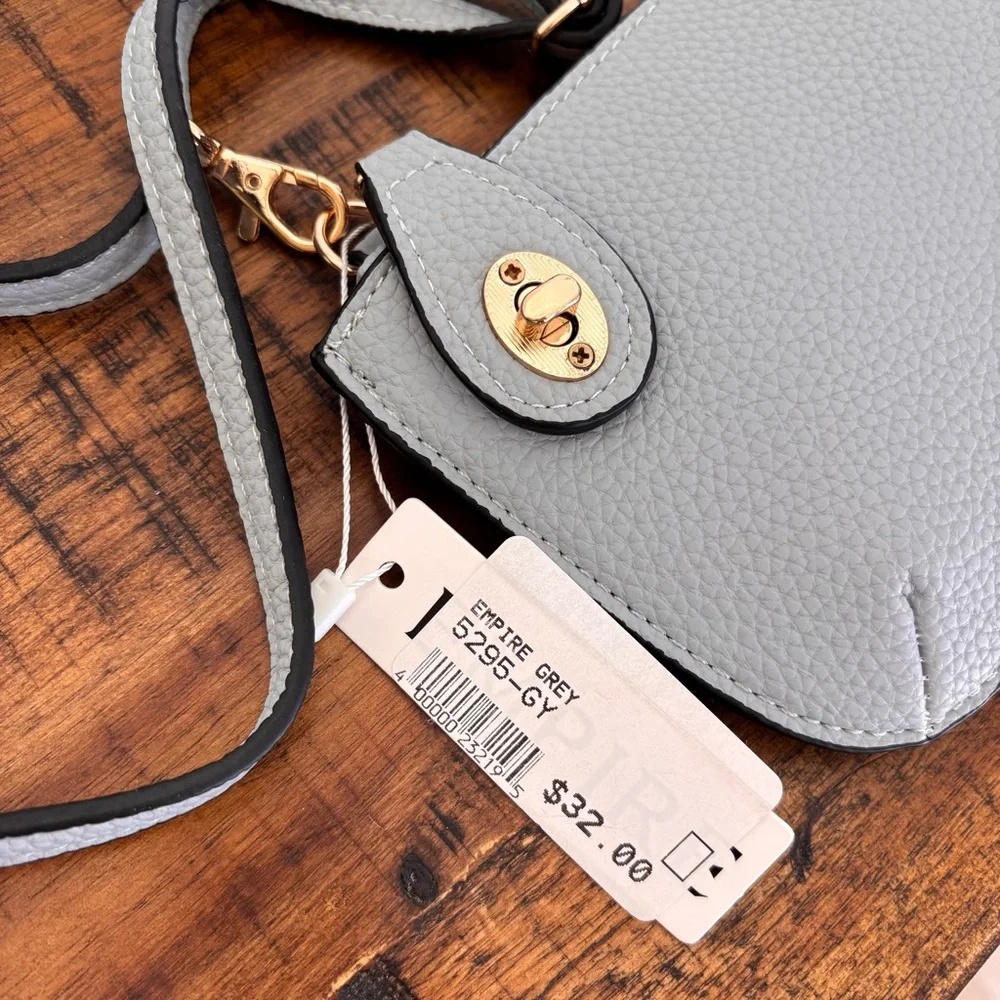 Vegan Leather Gray Wristlet Crossbody Bag